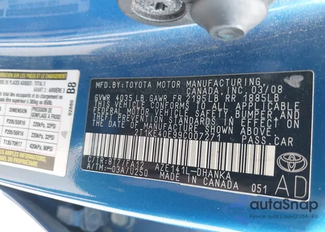 2009 Toyota Matrix S из США, поврежденный, VIN 2T1KE40E99C007271